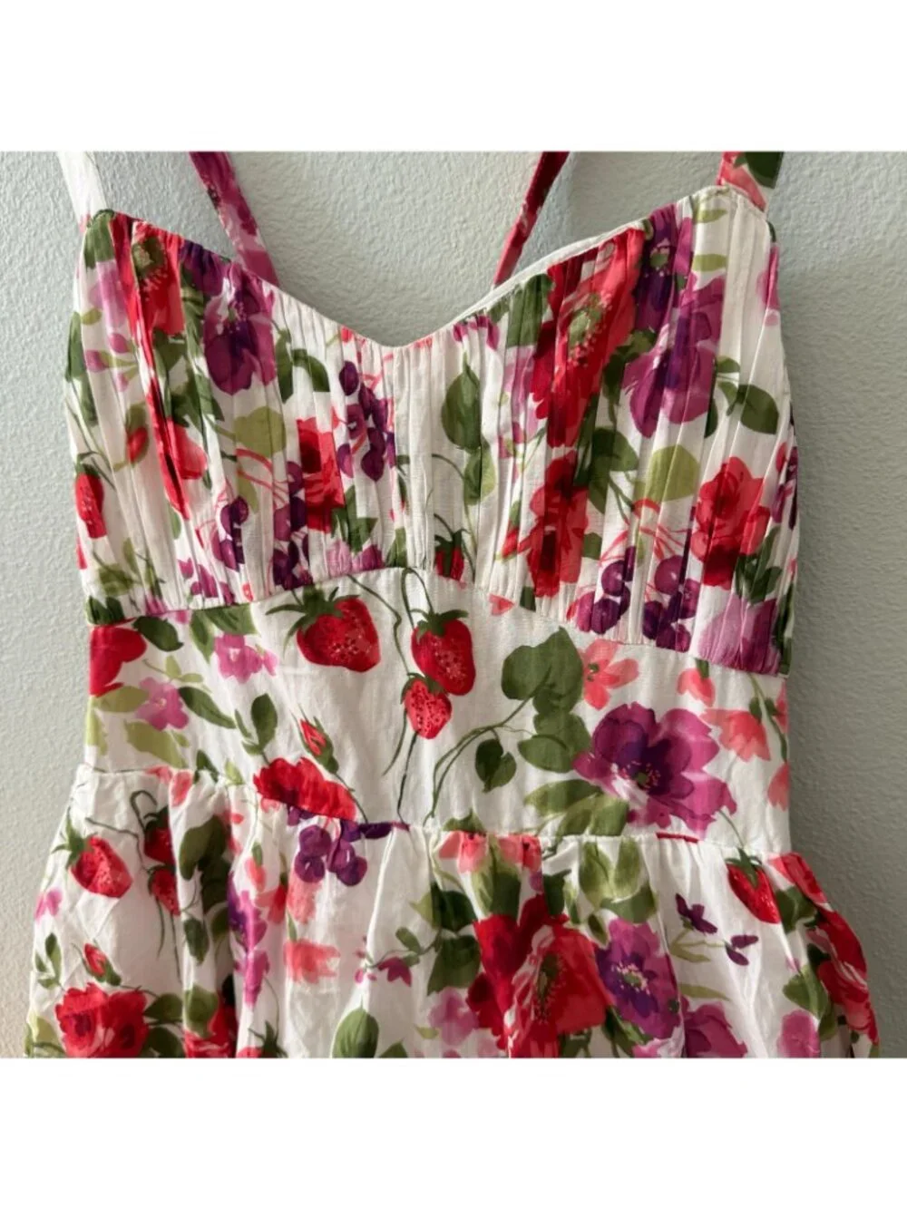 NWT Abercrombie & Fitch Lace Up Back Tiered Maxi Dress XL Strawberry Floral